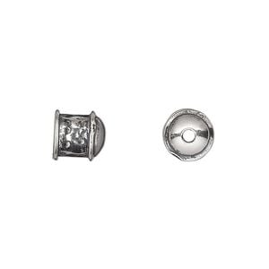 Cord end 1pkg1 sterling silver, 8.5mm textured / 6mm inside diameter, antiqued
