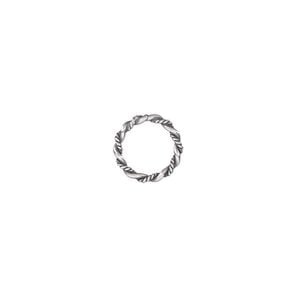 Jump ring 1pkg4 sterling silver, 10mm soldered closed round / twisted & smooth wire, 7.4mm inside diameter / antiqued