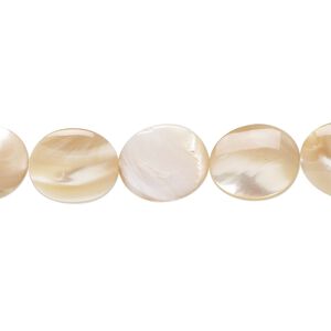 Mother-of-pearl shell 1pkg1, flat oval bead natural 15.5 to 16 inch 12x10mm