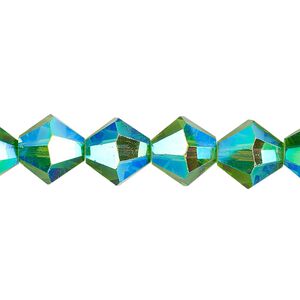 Bead 1pk translucent green AB, Celestial Crystal&reg; 10mm bicone 8 inch