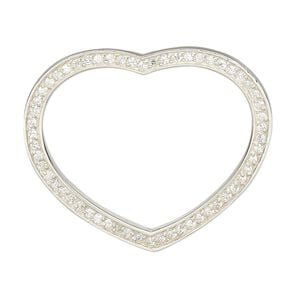 Pendant, slide, sterling silver and cubic zirconia, clear, 36x30mm open heart. Sold individually.