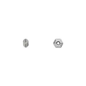Bead, TierraCast&reg;, antique silver-plated pewter (tin-based alloy), 5x3mm faceted hexagon rondelle with beaded center. Sold per pkg of 100.