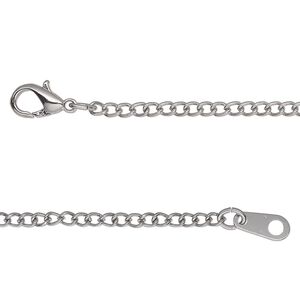 Chain 1pkg1 curb, 2mm / lobster claw clasp, silver-finished steel 18 inch