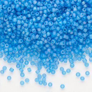 Seed bead, Dyna-Mites&trade;, glass, pkg/40g, #11 round, translucent frosted rainbow teal, (15FAB 11/0 RR).