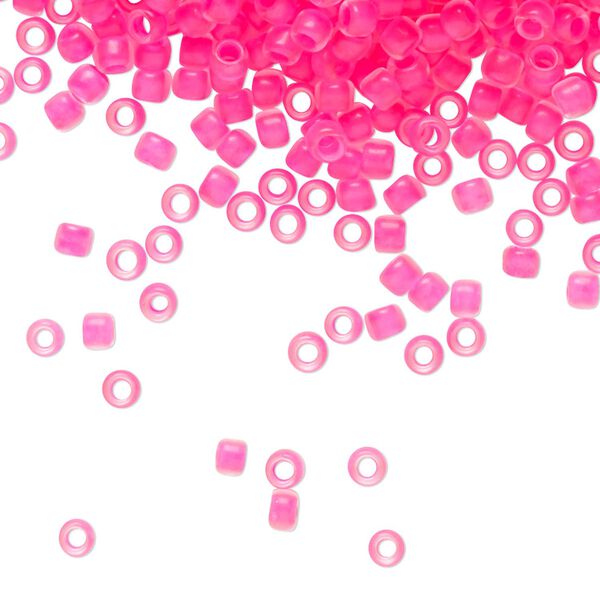 Seed bead, TOHO BEADS&reg;, glass, pkg/250g, #8 round, opaque matte neon pink-lined crystal clear (TR-08-971). image number 0