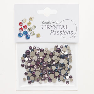 Flat back mix 1pkg144 Montana / amethyst / light amethyst foil back, Crystal Passions&reg; rhinestone 3.00-4.80mm round SS12 / SS16 / SS20