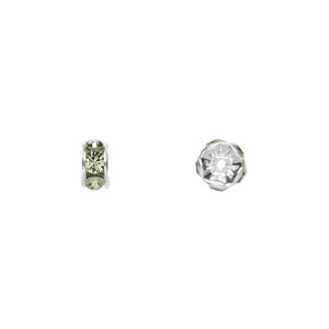 Bead 4pk peridot silver plate foil back, Crystal Passions&reg; 6x3.5mm rondelle 77506