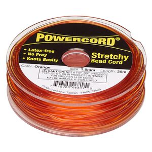 Cord, Powercord&reg;, elastic, orange, 1.5mm, 22-pound test. Sold per 25-meter spool.