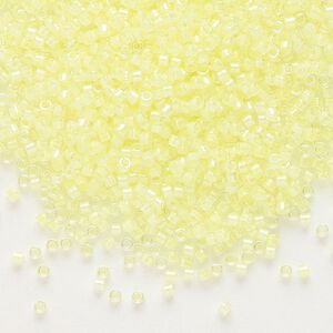 Seed bead, Delica&reg;, glass, pkg/7.5g, #11 round, translucent luminous inside dyed color yellow (DB-2031).