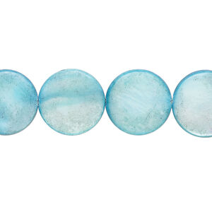 Mother-of-pearl shell 1pkg1, puffed flat round bead 15 inch sky blue 12-15mm