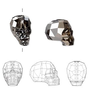 Bead 12pk crystal silver night, Swarovski&reg; 14x13mm skull 5750