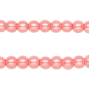 Bead, glass pearl, salmon, 5-6mm round. Sold per pkg of (2) 15-inch strands, approximately 140 beads.