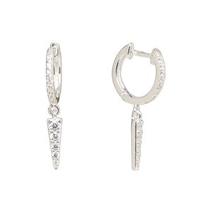 Earring, Create Compliments&reg;, sterling silver and cubic zirconia, clear, 26mm hoop with endless-loop closure and triangle dangle. Sold per pair.
