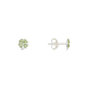 Earstud sterling silver / Preciosa crystal 1pkg2, 6x5mm 4-leaf clover / earnuts included, Create Compliments&reg; peridot 1 pair