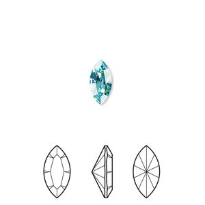 Fancy stone 4pk light turquoise foil back, Crystal Passions&reg; 10x5mm navette 4228