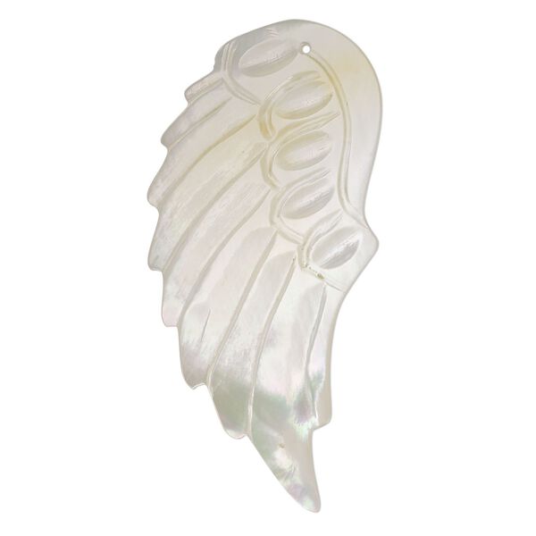 Focal, mother-of-pearl shell (natural) 1pkg1, 45x22mm hand-carved wing. image number 0
