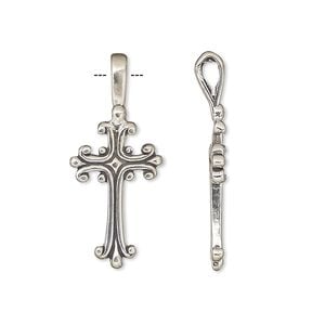 Pendant, Create Compliments&reg;, antiqued sterling silver, 28x12.5mm cross. Sold individually.