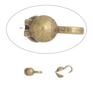 Bead tip bottom clamp-on 1pkg100 gold-plated, 8x3.5mm / open loop / 0.029 inch inside diameter, brass / antiqued / Hot Tips&reg;