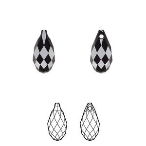 Briolette 2pk jet, Crystal Passions&reg; 13x6.5mm pendant drop 6010