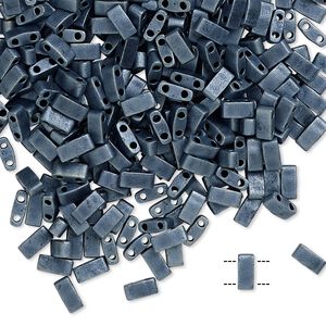 Seed bead, TILA&reg;, glass, pkg/10g, 5x2.3mm half tila rectangle, opaque matte gunmetal blue, (HTL-2001).