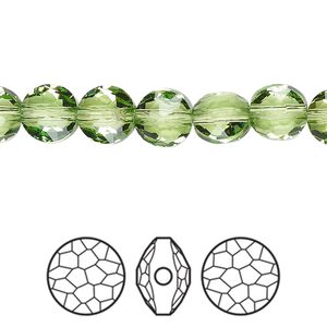 Bead 4pk peridot, Crystal Passions&reg; Regenerated 8mm puffed round 5034