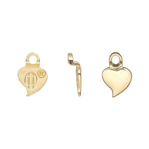 Bail, Aanraku&reg;, glue-on earring, 18Kt gold-plated "pewter" (zinc-based alloy), 13x9mm with 9x9mm heart flat base. Sold per pkg of 2 pairs.