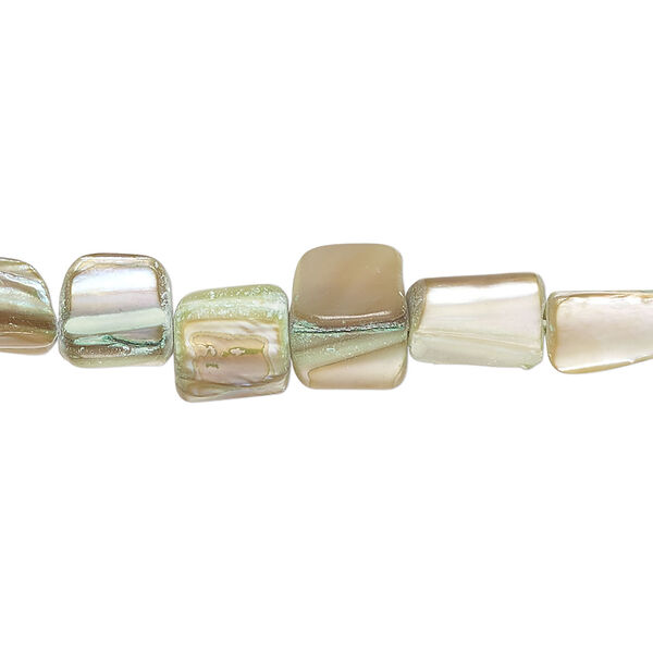 Mother-of-pearl shell 1pkg1, triangle tube bead 14 inch shamrock / tan 6x6mm-10x9mm image number 0