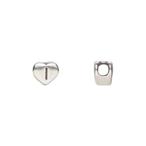 Bead 1pkg1 sterling silver, 7.5x7mm heart / letter I, antiqued Dione&reg;
