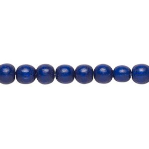 Bead 1pkg1, Taiwanese cheesewood (dyed / waxed), navy blue, 5-6mm round, 15-1/2 to 16 inches.