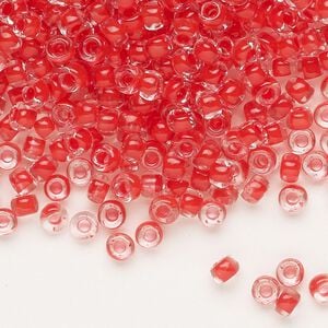 Seed bead, Dyna-Mites&trade;, glass 1pkg40g, #6 round, translucent inside dyed color red (205 6/0 RR)