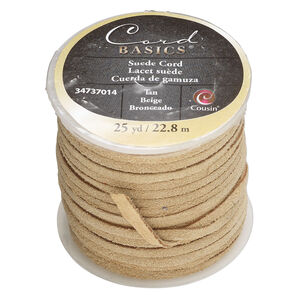 Cord 1pkg1, faux suede, tan, 3mm flat, 25 yards.