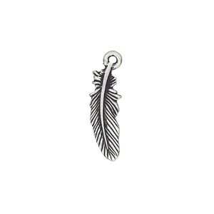 Charm, TierraCast&reg;, antique silver-plated pewter (tin-based alloy), 20x7.5mm double-sided feather. Sold per pkg of 20.