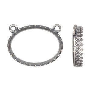 Connector, JBB Findings, antique silver-plated brass, 26.5x20mm oval with open back and decorative trim, 25x18mm oval bezel setting. Sold individually.