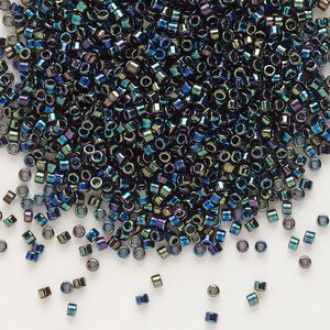 Seed bead, Delica&reg;, glass, pkg/50g, #11 round, opaque rainbow black (DB-0005).