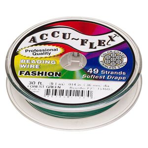 Beading wire, Accu-Flex&reg;, nylon and stainless steel, forest green, 49 strand, 0.014-inch diameter. Sold per 30-foot spool.