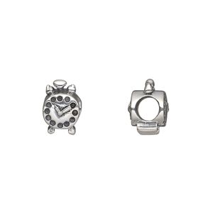 Bead 1pkg1 sterling silver, 11x7mm alarm clock / 2sided, antiqued Dione&reg;