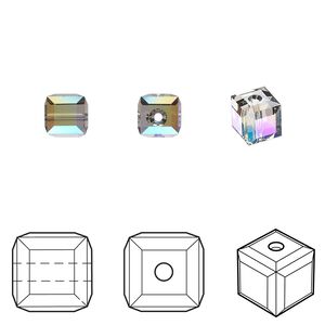 Bead 144pk black diamond shimmer, Swarovski&reg; 6mm cube 5601