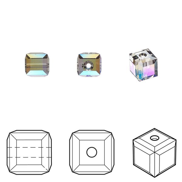 Bead 144pk black diamond shimmer, Swarovski&reg; 6mm cube 5601 image number 0
