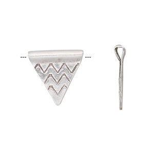 Bead 1pkg1 sterling silver, 17x17x16mm triangle / zigzag / 2sided, antiqued Hill Tribes