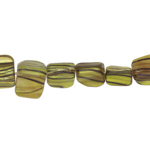 Mother-of-pearl shell 1pkg1, triangle tube bead 15 inch bright green / black 6x6mm-10x8mm