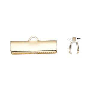 Ribbon crimp end 1pkg100 gold-plated, 19x5mm rectangle, brass
