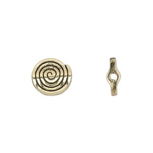 Bead 1pkg50 gold-finished "pewter", 11mm flat spiral, antique