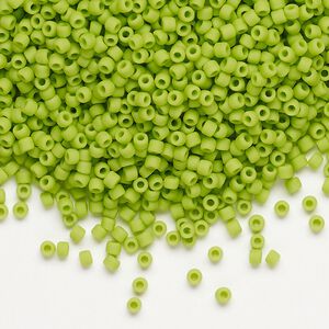 Seed bead, Dyna-Mites&trade;, glass, pkg/40g, #11 round, opaque matte lime green, (745MA 11/0 RR).