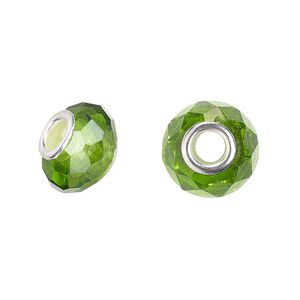 Bead 10pk 32 facets green silver plate, Celestial Crystal&reg; Dione&reg; 14x9mm rondelle