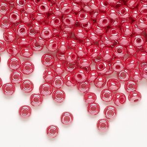 Seed bead, Preciosa Ornela, glass, opaque luster bright red coral, #6 rocaille. Sold per 50-gram pkg.
