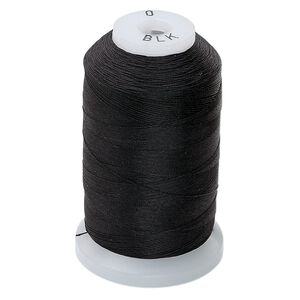 Thread, Purely Silk&trade;, 3-ply, black, size O. Sold per 600-yard spool.