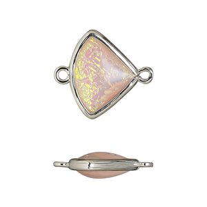 Link, Opalized Ice&trade;, "opal" (resin) and imitation rhodium-finished brass, opaque light pink, 19x15mm double-sided fan. Sold per pkg of 4.