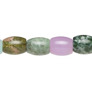 Multi-gemstone / glass 1pkg1, barrel bead 15 inch 10x8mm-11x9mm