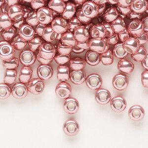 Seed bead, Miyuki, glass, pkg/250g, #6 rocaille, opaque galvanized pink blush, (RR-1067).