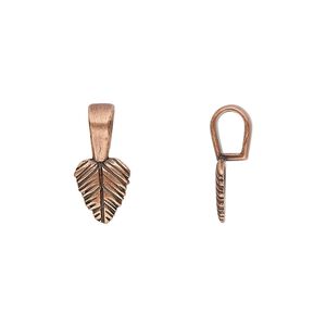 Bail, JBB Findings, glue-on, antique copper-plated brass, 16x7.5mm with 8.5x7.5mm leaf flat base. Sold per pkg of 2.
